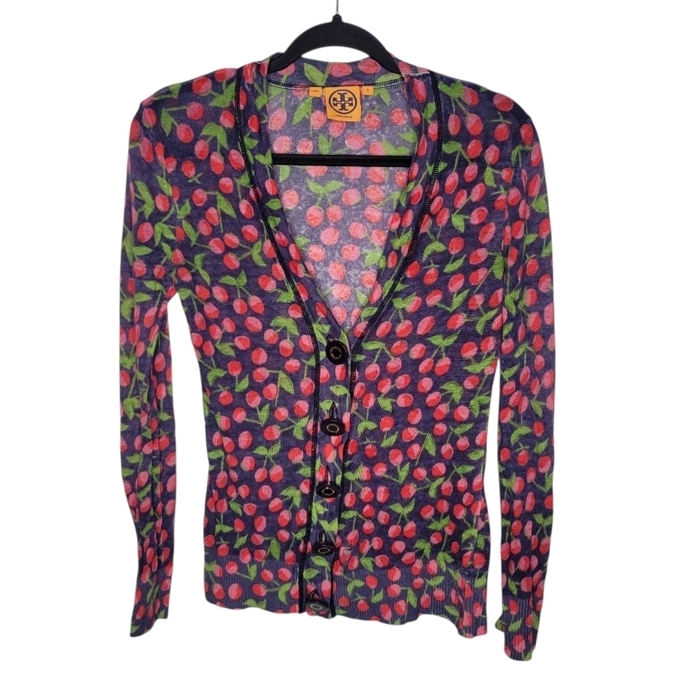 Tory Burch Cherry Button Down Cardigan Top Size Small